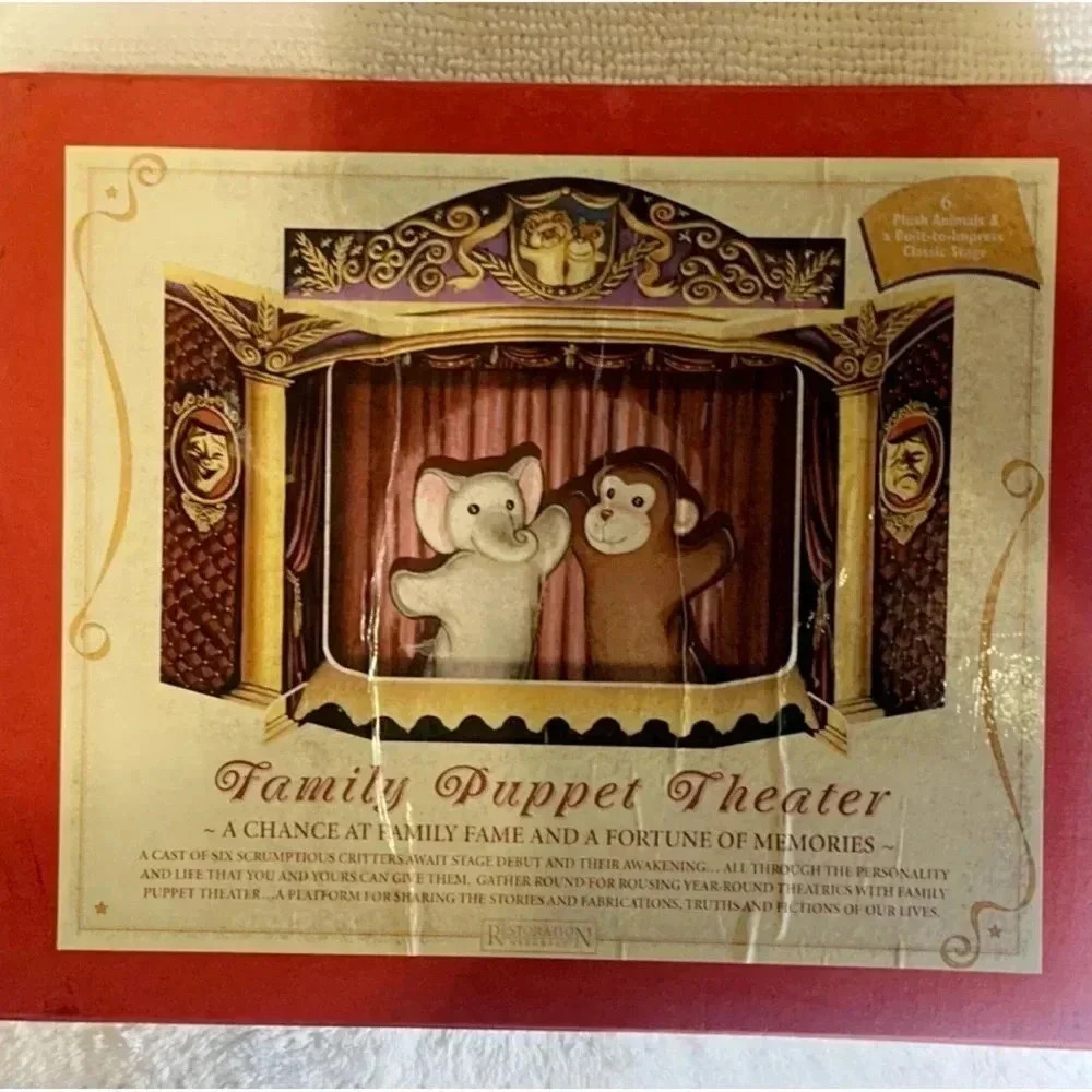 Restoration Hardware RH Plush Puppet Toy Family Theater Play Set w/Stage/Curtain